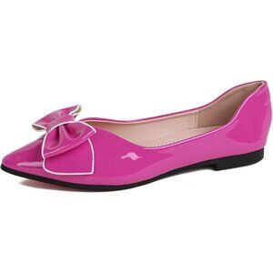 Women Rosered Artificial lacquer leather Pointed Toe Bow Memory Foam Flats